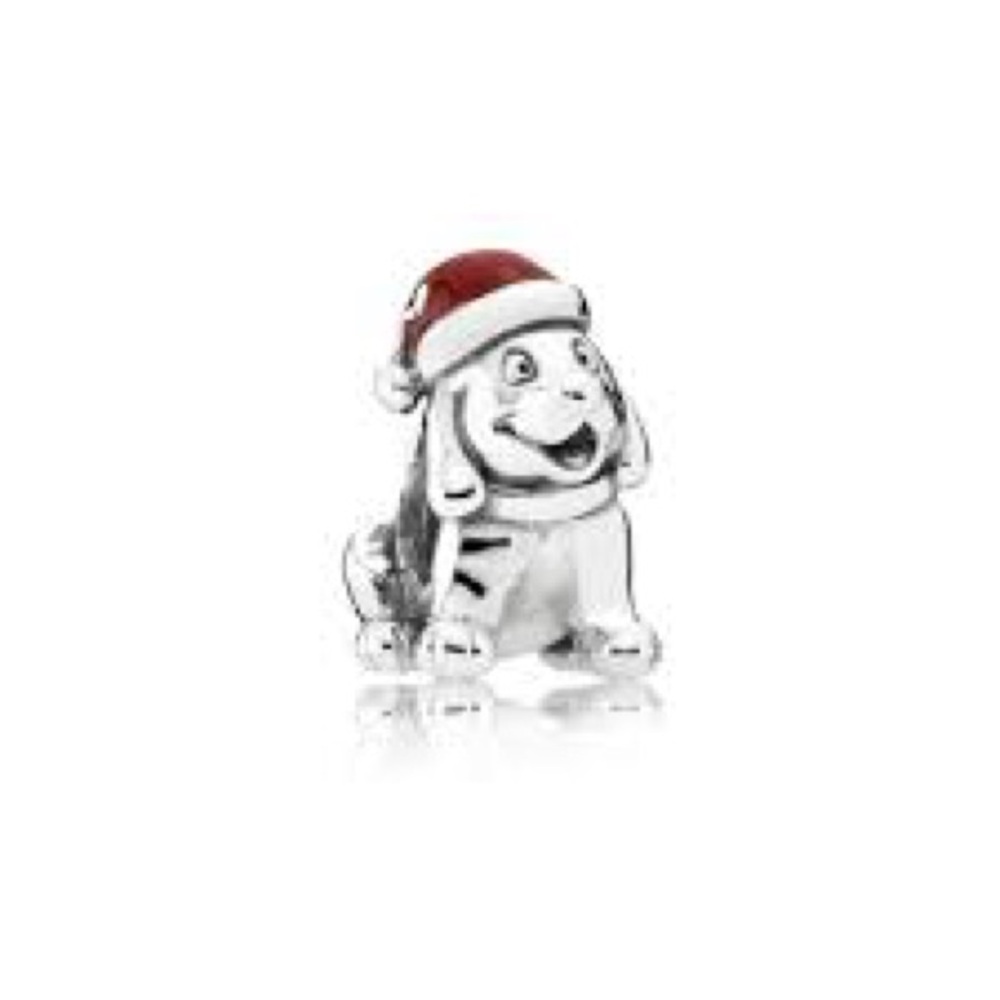 Authentic Pandora Christmas Dog Charm with Santa Hat